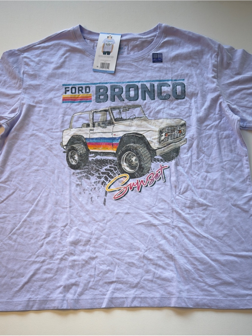 NWT Women's Ford Bronco Sunset Graphic Tee Light Lavender Large (D2)